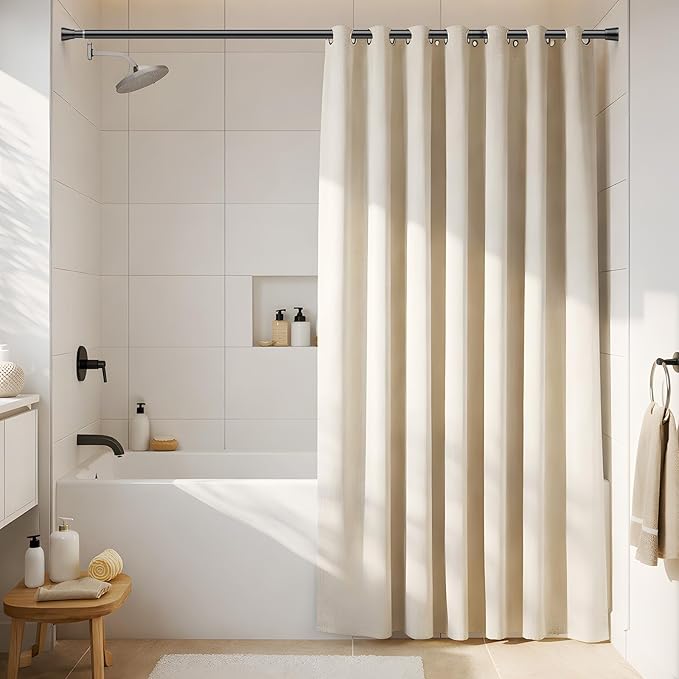 2Pack Spring Tension Curtain Rod 45 to 76 Inch 7/8" Diameter Adjustable No Drilling Black Shower Curtain Rods for Window Doorway Closet Door Kitchen Bathroom