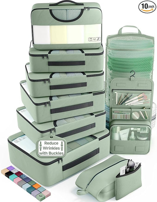 Veken 10 Set Packing Cubes for Travel Essential, Suitcase Organizer Bags in 4 Sizes, Carry-On Luggage Accessories with Large Laundry & Shoes Bag, Must-Have for Airplane, Road Trip & Camping