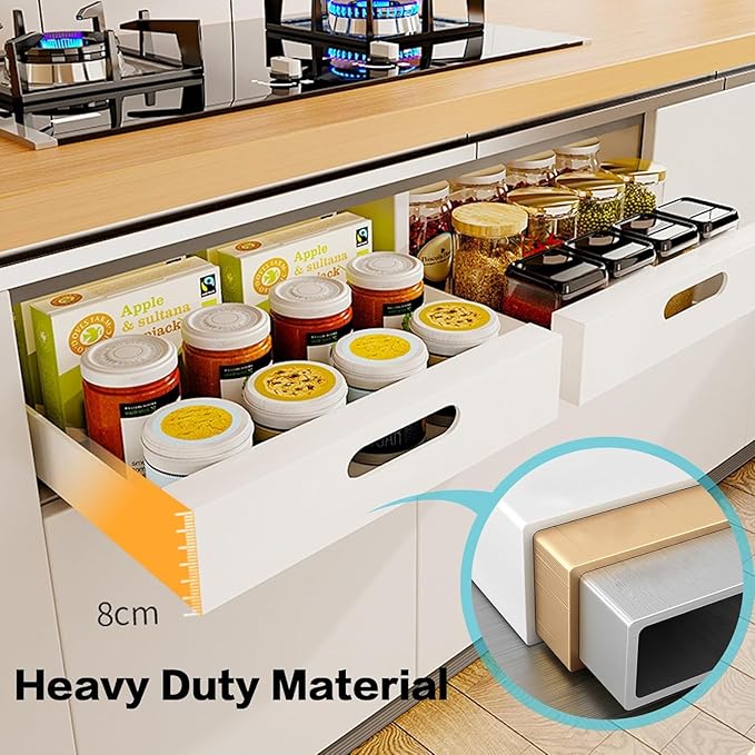bealy 21'' Deep Cabinet Organizer Adhesive, 10'' Wide Pull Out Cabinet Organizer for Face Frame or Frameless Cabinets, Roll Out Shelves for Kitchen Cabinets, Pantry Shelves, Bathroom, 2 Pack