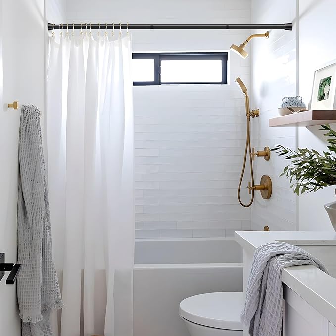 AIZESI 2PCS Black Shower Curtain Rod 30-64 Inch Adjustable Curtain Rods Never Rust & Non-Slip, No Drilling, Short Shower Rods Spring Tension Curtain Rod for Window Bathroom Doorway Closet