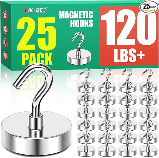 MIKEDE Magnetic Hooks 120Lbs Heavy Duty Earth Magnets with Hooks for Cruise Cabin Strong Magnet Hooks for Hanging Super Metal Magnetic Hanger for Grill Fridge Kitchen - Pack of 25