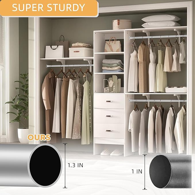 1.3 Inch Diameter Closet Rods for Hanging Clothes 17-28 Inch Adjustable, Metal Heavy Duty Closet Pole, Silver Closet Bar for Hanging Clothes, Suitable for Closet, Wardrobes, Bathroom, Windows