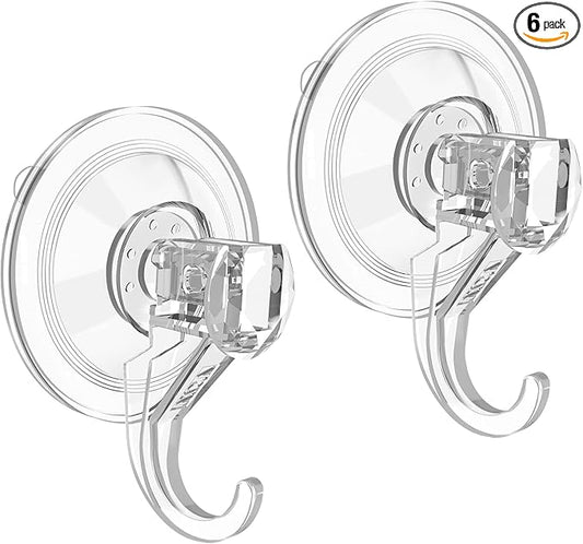 VIS'V Wreath Hanger, Large Suction Cup Wreath Hooks, Heavy Duty, 22 LB Capacity, Removable and Reusable, Clear, 6 Pcs