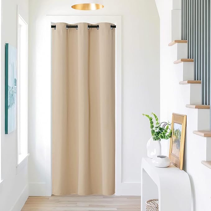 NICETOWN Temporary Door Window Curtain, Privacy Doorway Curtain for Room Divide Grommet Portable Closet Thermal Insulated Accordian Door Curtain for Hallway, 1 PC, 42" W x 80" L, Biscotti Beige