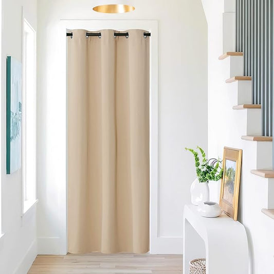 NICETOWN Temporary Door Window Curtain, Privacy Doorway Curtain for Room Divide Grommet Portable Closet Thermal Insulated Accordian Door Curtain for Hallway, 1 PC, 42" W x 80" L, Biscotti Beige