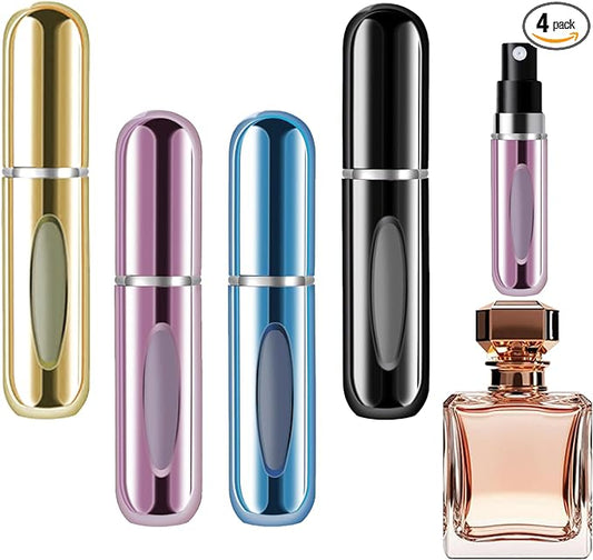 opasyo Refillable Perfume Portable Atomizer Bottle Refillable Perfume Spray, Leak-Proof Perfume Spray Bottle, Travel Perfume for Traveling and Outgoing (5ml, 4 Pack Gold/Pink/Blue/Black)