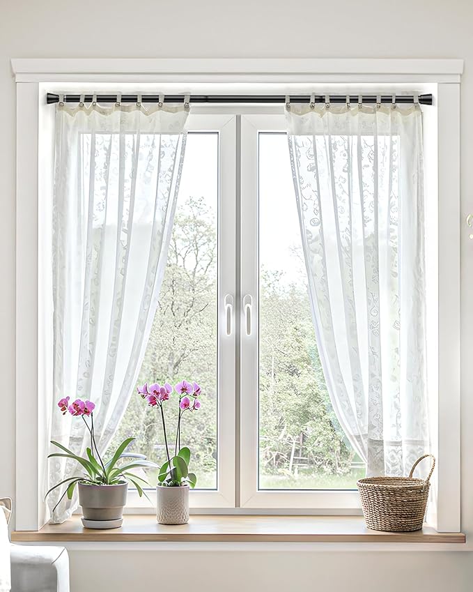 Spring Tension Curtain Rod 30 to 64 Inch, Adjustable Curtain Rods No Drilling Spring Loaded Curtain Rods for Windows Doors Kitchen Closet, Black