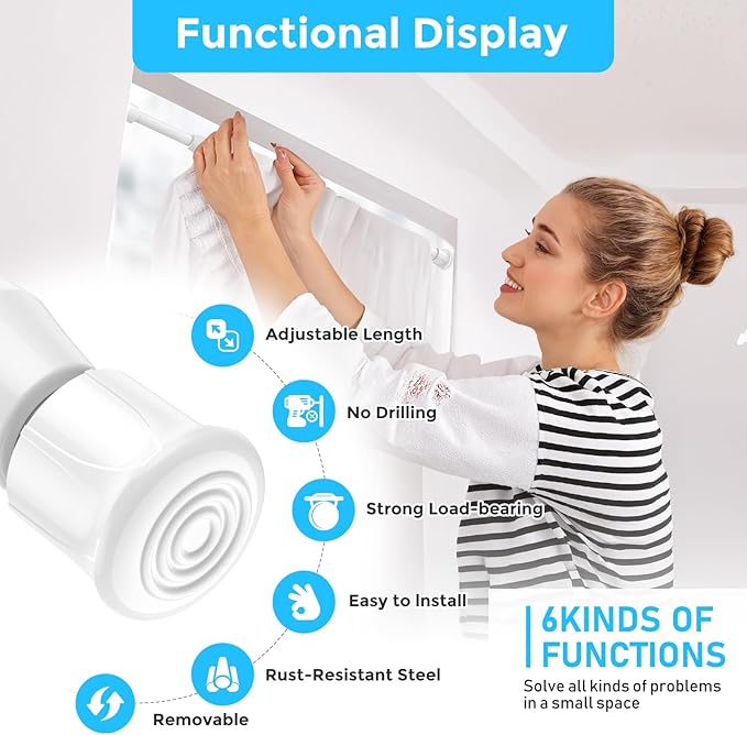 AIZESI 3pcs White Spring Tension Rond Short Curtain Rods Small Tension Rods 17 to 28 Inch Adjustable Curtain Rod Tension Extendable Spring Rod for Home Window Kitchen