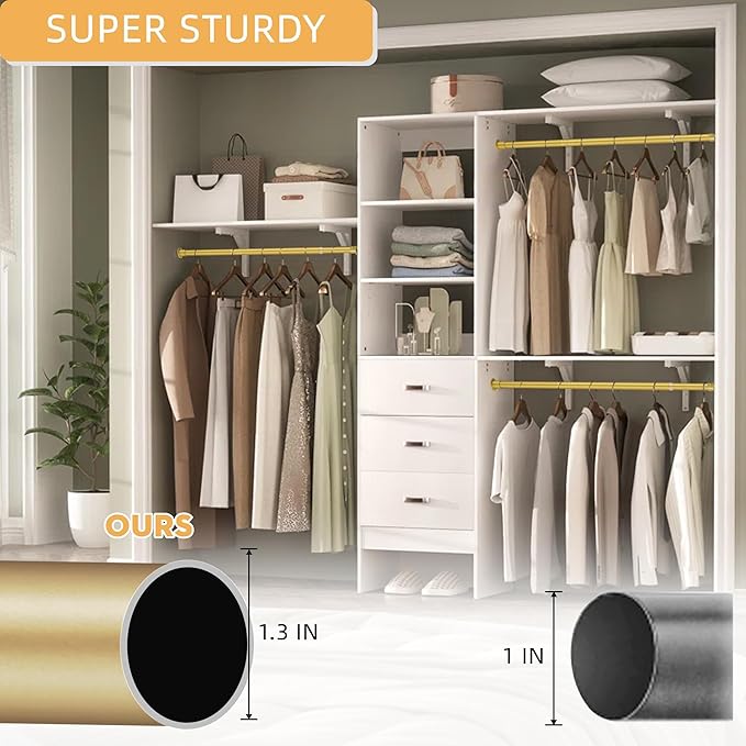 1.3 Inch Diameter Closet Rods for Hanging Clothes 17-28 Inch Adjustable, Metal Heavy Duty Closet Pole, Gold Closet Bar for Hanging Clothes, Suitable for Closet, Wardrobes, Bathroom, Windows