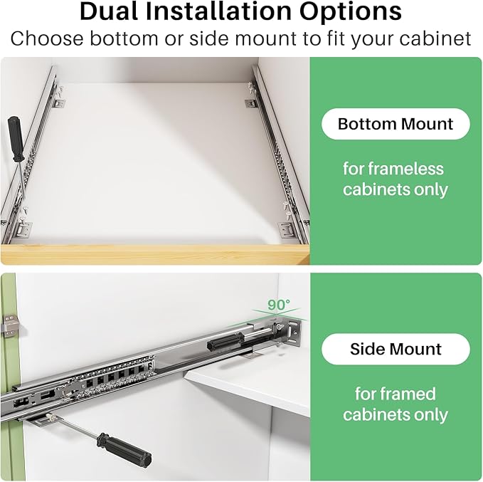 Pull Out Cabinet Organizer, Soft Close Wooden Slide Out Drawers for Pots and Pans, Full-extension Roll Out Shelves for Kitchen Cabinets, Pantry Organization, Bottom & Side Mount( 12"W X 21"D x 3.4''H)