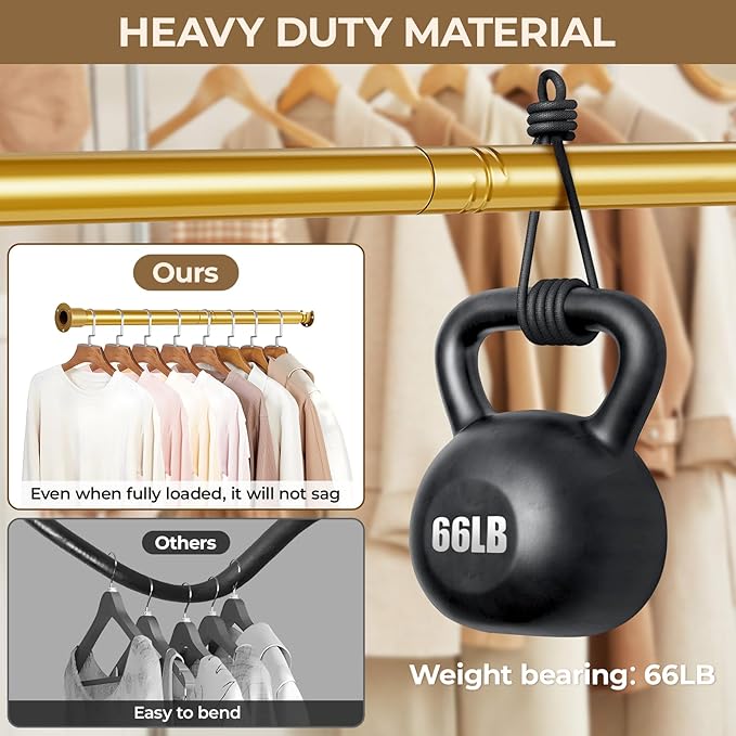 Mavivegue Closet Rod, 17 to 28 Inch Gold Adjustable Closet Rods for Hanging Clothes, Hanging Rod for Closet Wardrobes Laundry RV, Bathroom