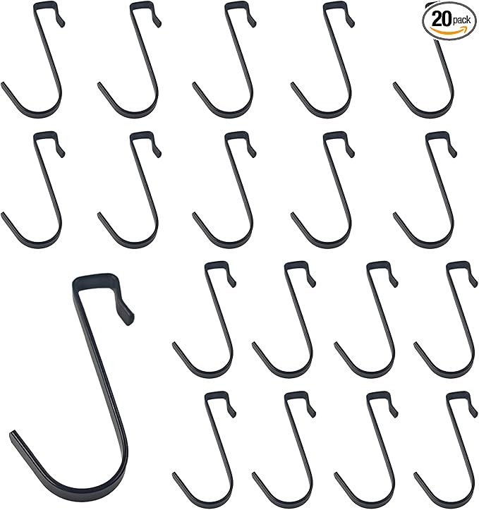20Pcs J Shaped Stainless Steel Hanger Hook,Clip-on Wire Rack Hook, Hanging Sink Grid Hooks Wire Shelf Hooks for Kitchen Bedroom Office,Black