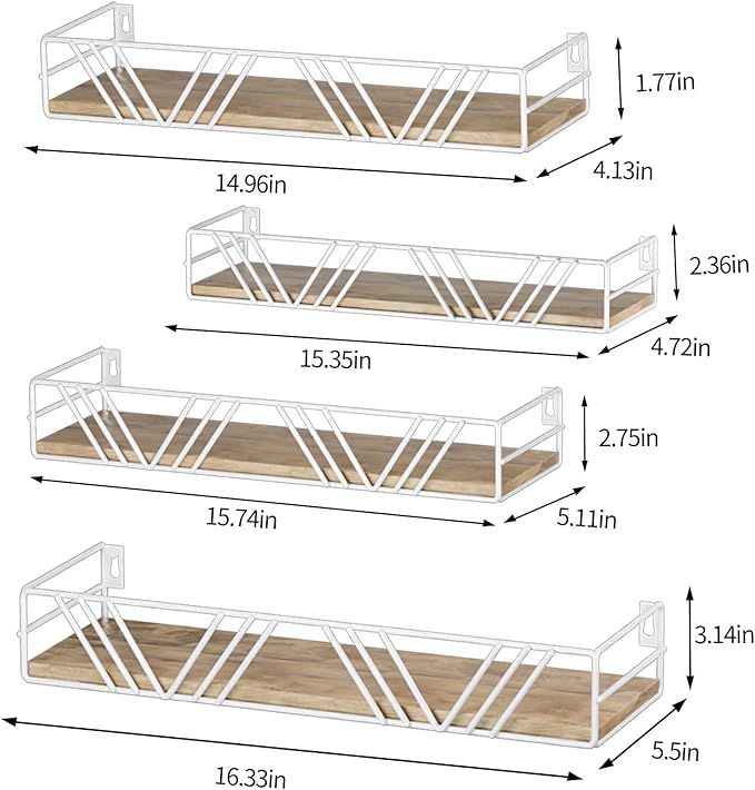 Amaoot Floating Shelves for Wall Set of 4, Different Sizes Mounted Wood Floating Shelf, Wall Shelves for Living Room, Bedroom, Bathroom, Kitchen, Farmhouse Decor, Office