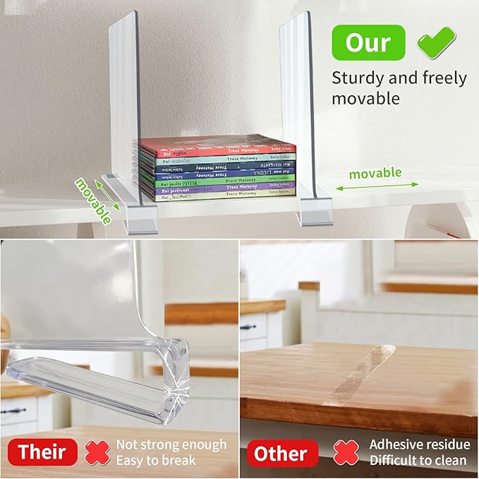 Acrylic Shelf Dividers, Clear Shelf Divider for Closet Organization, Closet Shelf Separators for Clothes/Purses, Wood Shelves Organizer in Bedroom, Kitchen, Office, Cabinets, Bathroom Storage (6PCS)