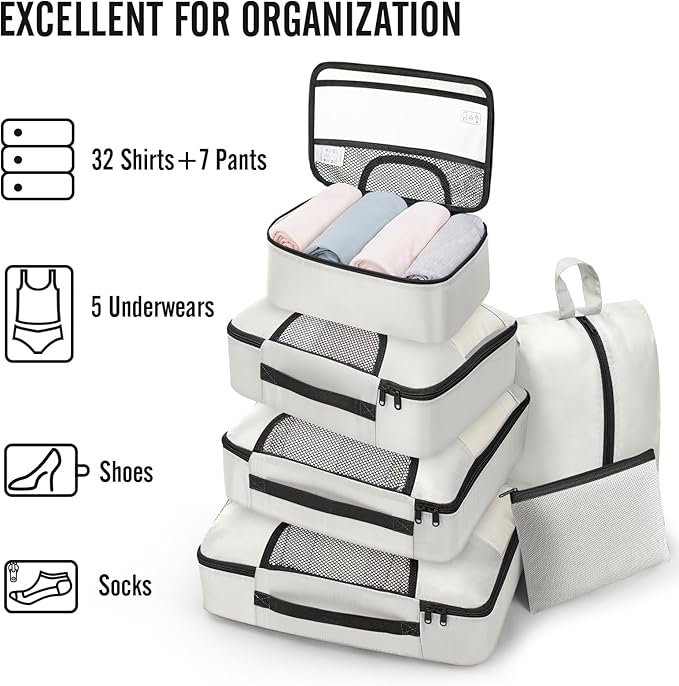Veken 8 Set Packing Cubes for Travel Essentials, Suitcase Organizer Bags in 4 Sizes, Carry-On Luggage Accessories with Large Laundry & Shoes Bag, Must-Have for Airplane, Road Trip & Camping