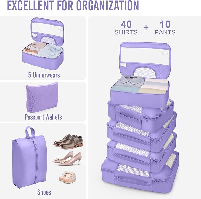Veken 10 Set Packing Cubes for Travel Essential, Suitcase Organizer Bags in 4 Sizes, Carry-On Luggage Accessories with Large Laundry & Shoes Bag, Must-Have for Airplane, Road Trip & Camping