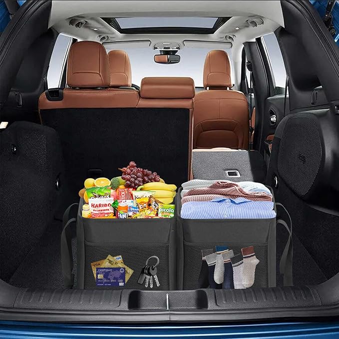 LHZK Standing Utility Tote Bag with Metal Wire Frame and the Sides Rinforced, Large Tote Bag with Handle, Reusable Grocery Bags Foldable, Beach Bag, Car Tote (Black, 18.5''x11.8''x11.5'')