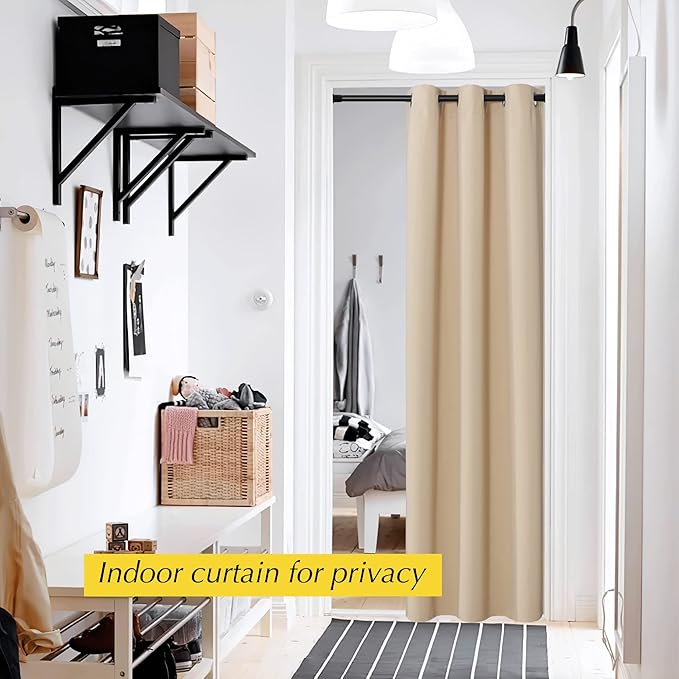 NICETOWN Temporary Door Window Curtain, Privacy Doorway Curtain for Room Divide Grommet Portable Closet Thermal Insulated Accordian Door Curtain for Hallway, 1 PC, 42" W x 80" L, Biscotti Beige