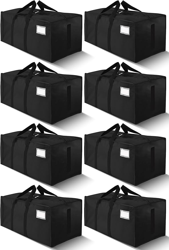 HOMESURE Supports 200lbs Heavy Duty Moving Bags - Strong Zipper & Wrap-Around Handles - Water-Resistant Storage Totes, Durable Alternative to Moving Boxes - 8 Pack - Black