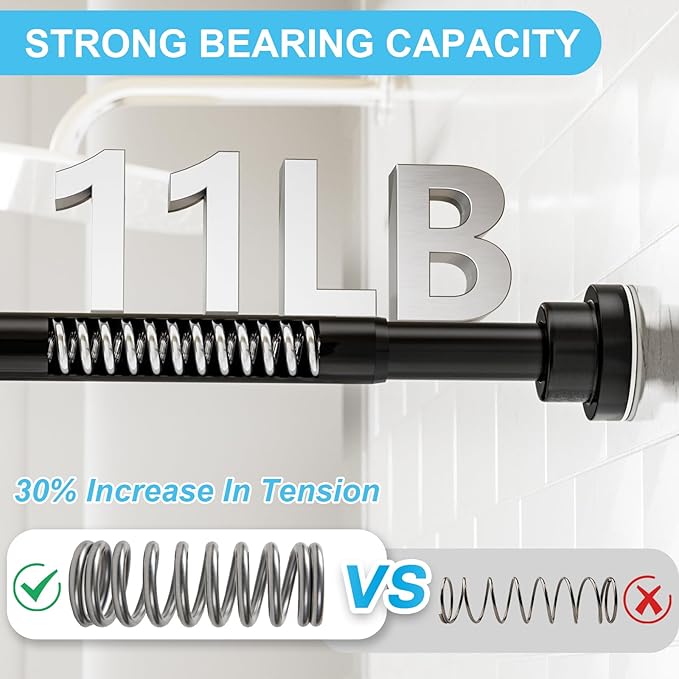 Tension Curtain Rod 30 To 49 Inch Black Tension Rods Adjustable Spring Loaded Curtain Rods 7/8" Curtains Rods No Drilling Tension Rods For Windows Bedroom Closet Doorway Door 2pcs