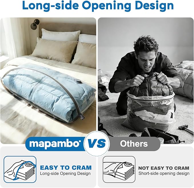 Mapambo Travel Vacuum Bags with -60000Pa LED Electric Pump, 18 Pack Vacuum Seal Bags for Clothing Travel in 3 Combo sizes, Space Saver Vacuum Storage Bags, Saving up to 80% of Space (18 Combo)