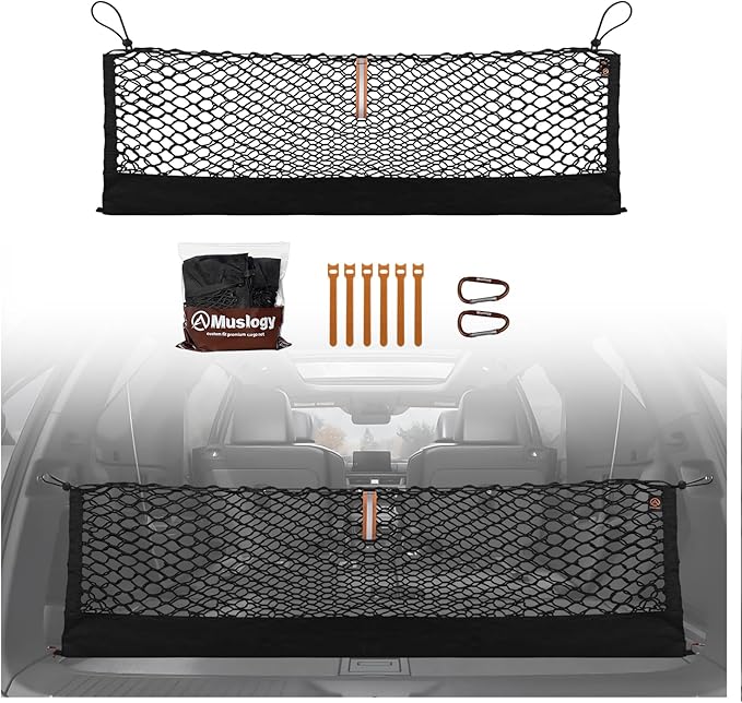 Muslogy Truck Bed Cargo Net Trunk Netting Compatible with Honda Pilot 2023-2026 | 2026+ Passport Accessories, Pickup Cargo Organizer SUV Sedan Storage Net w/Heavy Duty Carabiners