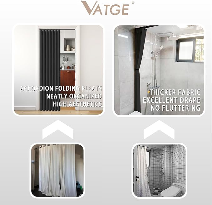 Vatge Closet Door Curtain Room Divider Drapes, Pleated Folding Style Curtains for Doorways Curtain for Bedroom Without Door,1 Panel with Tieback, W39 x L78, Black