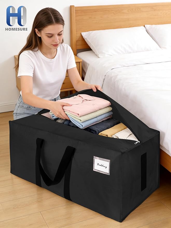 HOMESURE Supports 200lbs Heavy Duty Moving Bags - Strong Zipper & Wrap-Around Handles - Water-Resistant Storage Totes, Durable Alternative to Moving Boxes - 8 Pack - Black