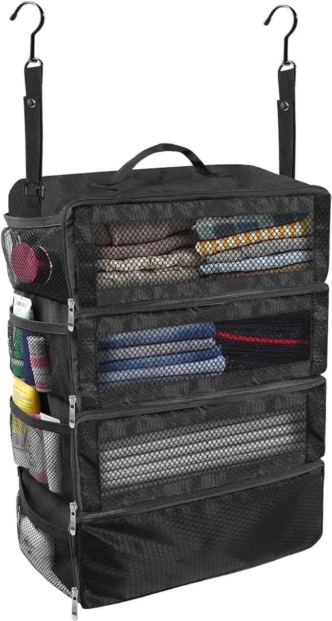 Olosar Suitcase Organizer, Travel Luggage Organizer Portable Hanging Travel Shelves Collapsible Hanging Packing Cubes for Carry on Suitcase