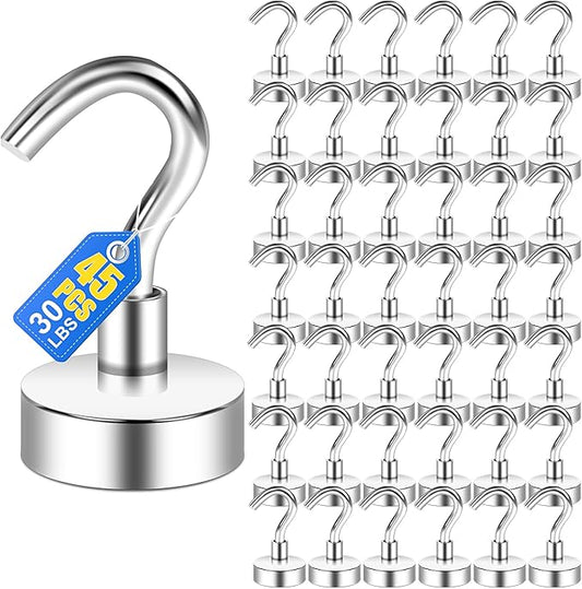 LOVIMAG Neodymium Strong Magnetic Hooks,30Lbs Rare Earth Magnets Heavy Duty with Hook for Refrigerator,Ceiling Magnets for Hanging,Cruise,Curtain and Kitchen etc- 45 Pack