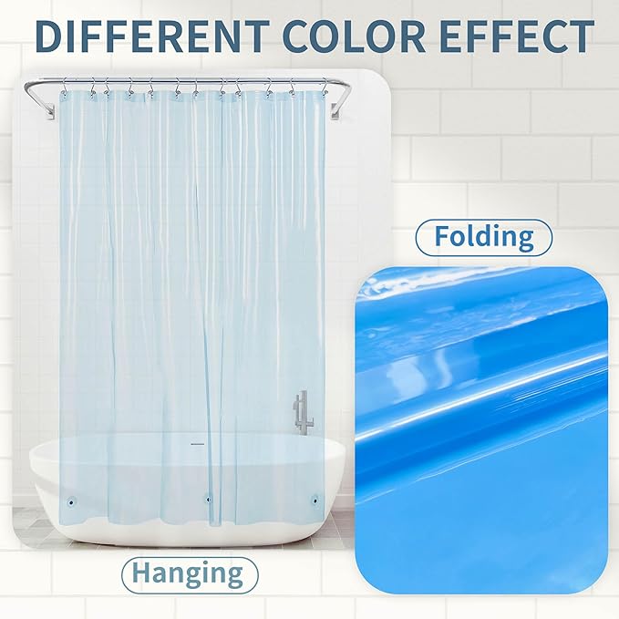 Barossa Design Clear Blue Stall Shower Curtain Liner with 3 Magnets - 36" x 72" Waterproof PEVA Plastic Narrow Shower Liner Lightweight for Small Bathroom, Metal Grommets - Clear Blue