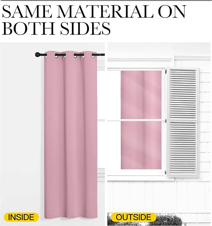 NICETOWN Kitchen Blackout Window Curtain Panel, Rouge Pink, 1 Panel, 55 by 90 inches Long, Home Fashion Thermal Insulated Solid Grommet Room Darkening Drape for Apartment