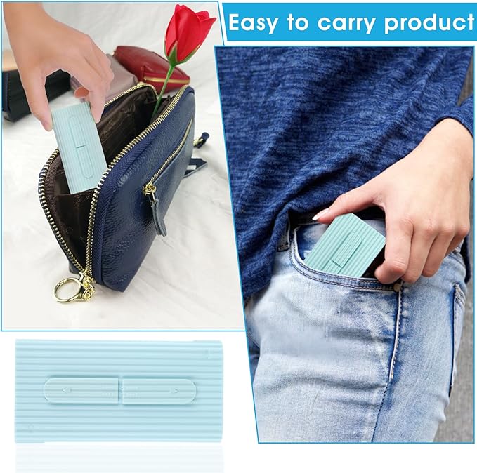 WLLHYF Portable Dental Floss Case Automatic Dental Floss Pick Organizer Case Travel Flosser Dispenser Storage Case Refillable Holder Boxes with 10 Floss Picks for Teeth Cleaning (Blue)