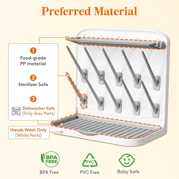 Lifewit Baby Bottle Drying Rack with 10 Hooks, Newborn Essentials Must Haves, Bottle Storage Organizer for Countertop, Cabinet, Rack Dryer Holder for Pacifiers, Pump Parts, Baby Stuff