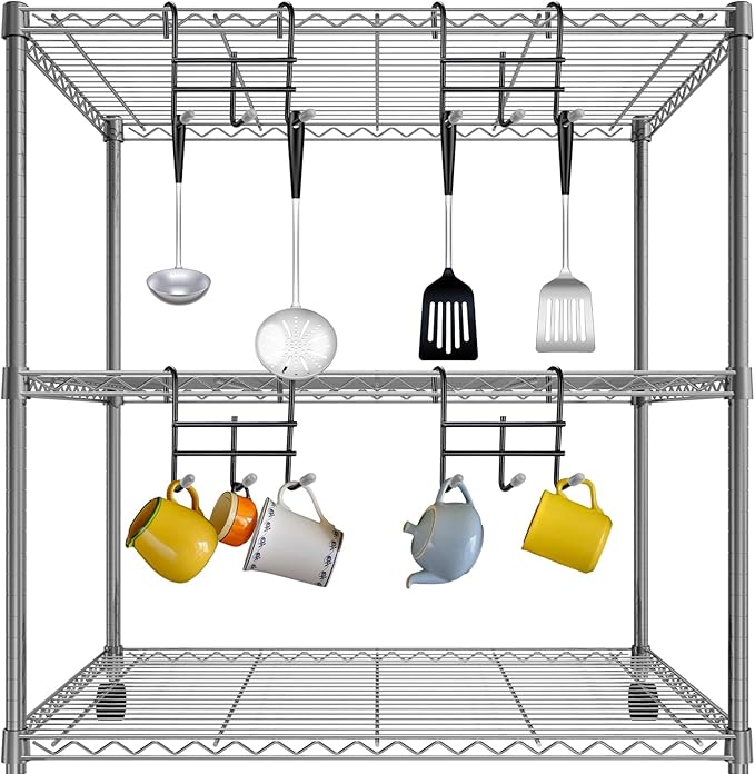 Teenyyou 6 Pack 3 Hook Attachment for Wire Shelving 3.75" l x 1.625" d x 3.25" h Wire Shelving Hooks Accessories Steel Hanging Rack Metal for Storage Organizer(Black)