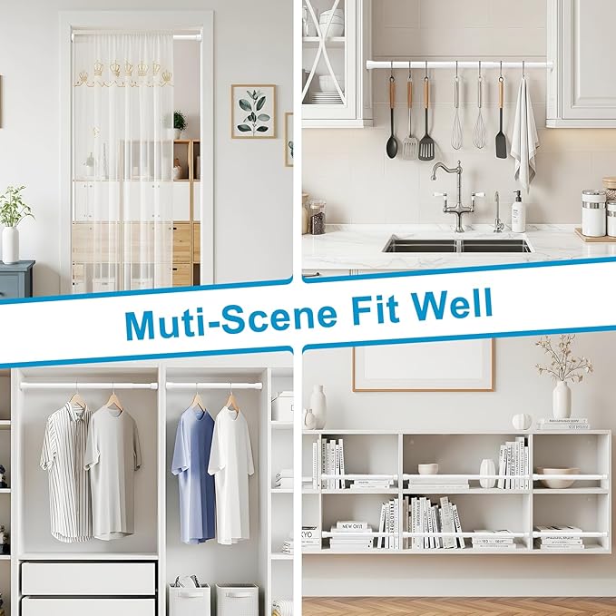 6pack White Tension Curtain Rod 16-26.9 inch Spring Tension Rod Curtain Rod Adjustable Spring Rod Extendable Tension Rod for Kitchen, Bathroom, Window, Closet.