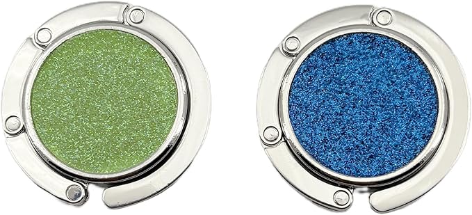 2 Pack Bling Foldable Purse Hooks for Table & Desk | Women's Handbag Hangers | Anti-Slip & Portable | Perfect for Dining Out & Office Use | Mixed Color (Blue & Green)