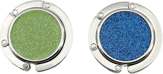 2 Pack Bling Foldable Purse Hooks for Table & Desk | Women's Handbag Hangers | Anti-Slip & Portable | Perfect for Dining Out & Office Use | Mixed Color (Blue & Green)