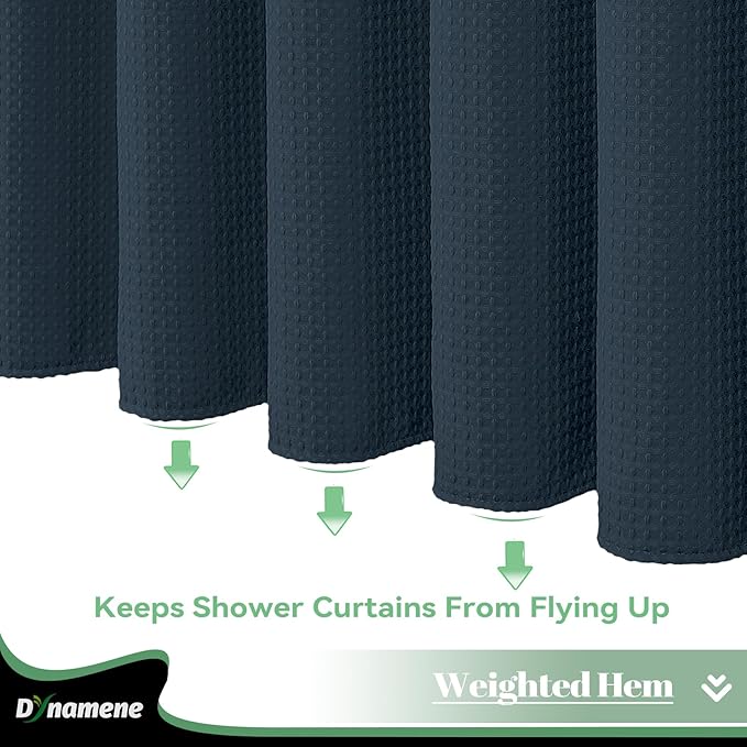 Dynamene Extra Long Shower Curtain, 84 Inch Long Waffle Fabric Shower Curtain for Bathroom, Tall Waterproof Cloth Shower Curtain Liner Set with Hook, Snap in Liner, Mesh Top Window, Navy Blue, 72x84
