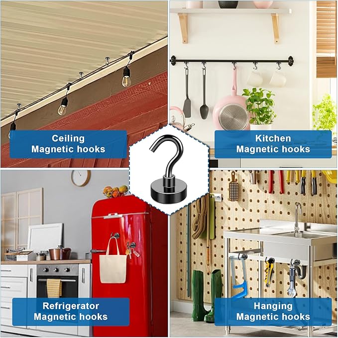 LOVIMAG Magnetic Hooks Heavy Duty, 30Lbs Magnetic Hooks for Cruise Ship Essentials, Magnet Hooks for Cruise Cabins, Refrigerator Magnets for Hanging, Fridge, Decor, Garage- 45 Pack