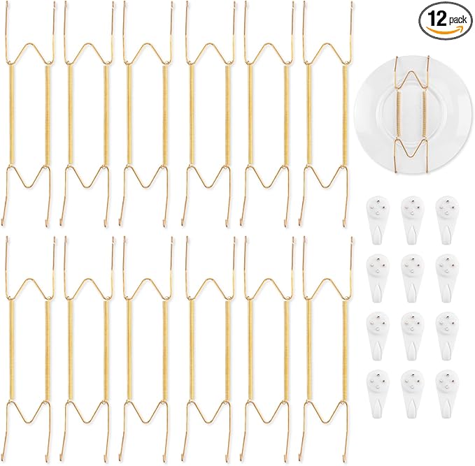 Bilillo 12 Pack Plate Hangers for The Wall, Suitable for 12-16 inch Art Plate, Stainless Steel Invisible Heavy Duty Wire Plate Holder with Wall Hooks, Plate Hangers for Displaying Plates