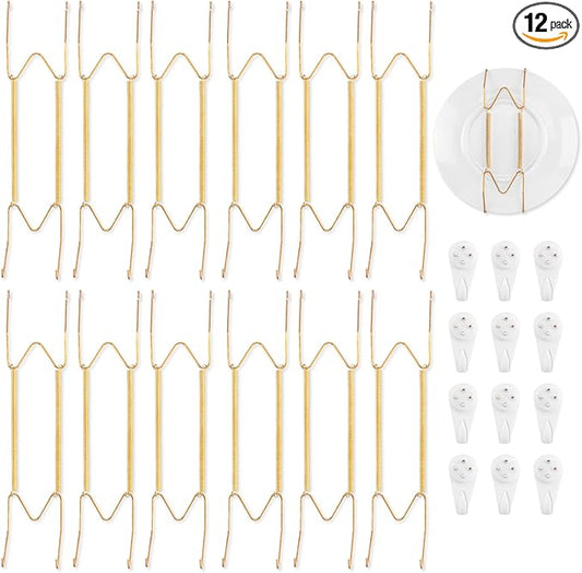 Bilillo 12 Pack Plate Hangers for The Wall, Suitable for 12-16 inch Art Plate, Stainless Steel Invisible Heavy Duty Wire Plate Holder with Wall Hooks, Plate Hangers for Displaying Plates