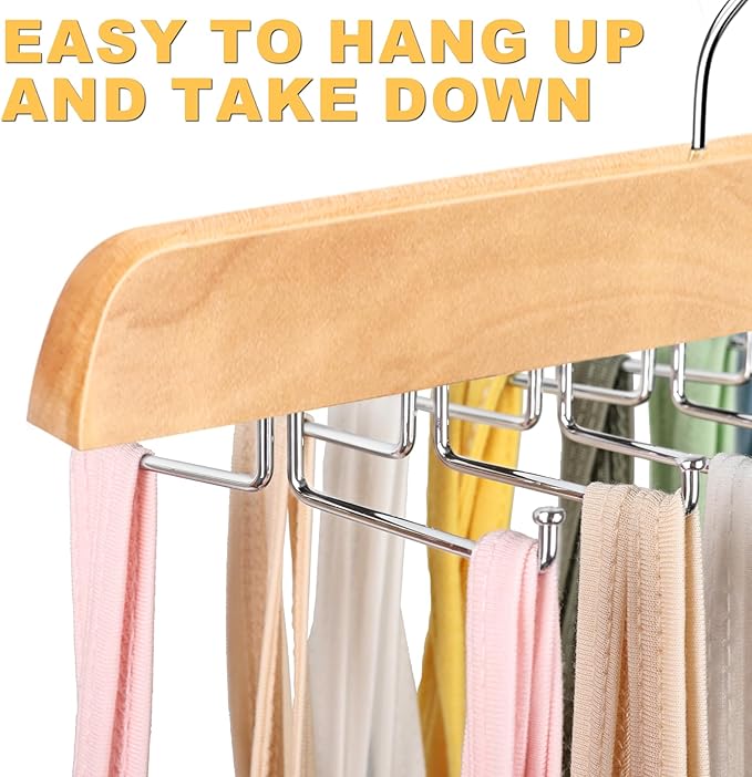 Tank Top Hanger with Premium Wood, 24 Large Capacity, Space Saving,360 Degree Rotating, Foldable Metal Hooks, Tank Tops