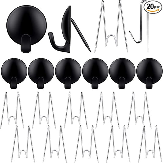 20 Pieces Metal Cubicle Hooks Fabric Panel Wall Hooks Set Cubicle Clip Pins Wall Wire Clips Push Hanger for Office Home Kitchen Home Shelf Picture Key Coat Hanging Accessories Supplies(Black, Silver)