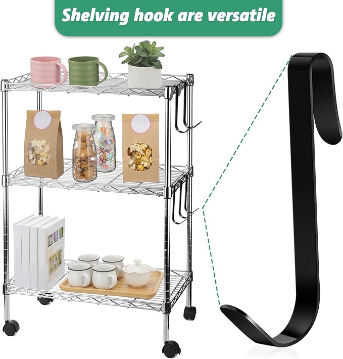 Yaocom 12 Pcs J Hook for Wire Shelving 3.6 Inch Large Heavy Duty Metal Shelf Hooks for Wire Shelves Racks Closet Shelving Accessories (Black)