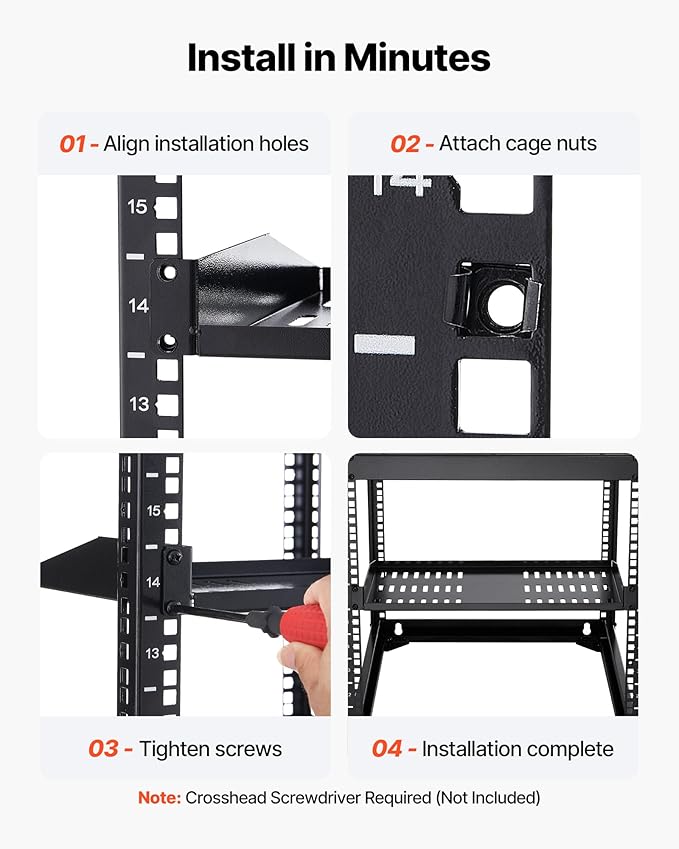 VEVOR 4PCS 1U Server Rack Shelf, Universal Vented Rack Mount Cantilever Tray for 19" Network Equipment Rack & Cabinet, 10" Deep Rack Mount Shelf