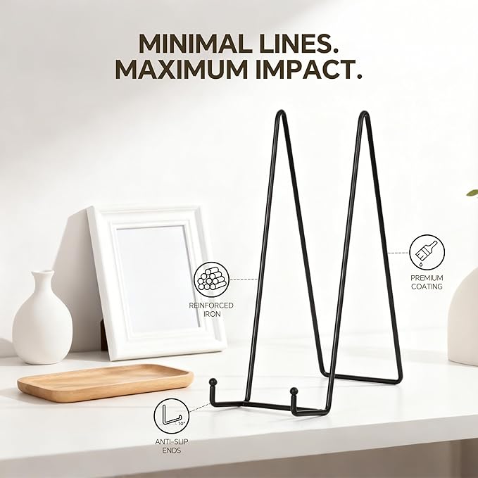 Artliving Metal Plate Stands for Display - 12-Inch Tabletop Holder for Large Heavy Plates, Signs, Plaques, Decorative Canvas Art - Black Iron Display Easels - 2 Pack