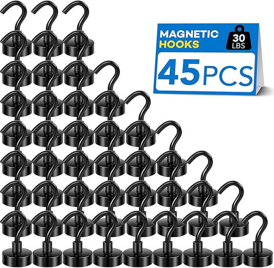 LOVIMAG Magnetic Hooks Heavy Duty, 30Lbs Magnetic Hooks for Cruise Ship Essentials, Magnet Hooks for Cruise Cabins, Refrigerator Magnets for Hanging, Fridge, Decor, Garage- 45 Pack