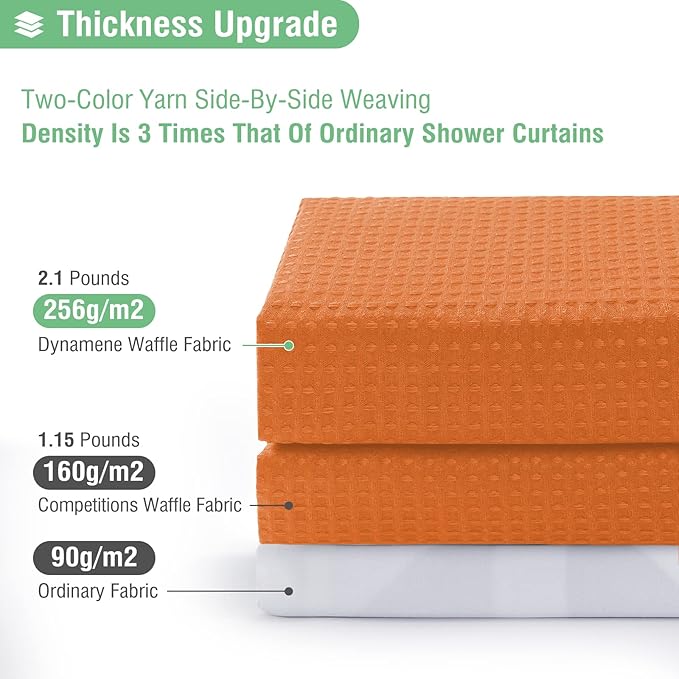 Dynamene Stall Fabric Shower Curtain - 54x78 inch Long Waffle Weave Weighted Thick Cloth Shower Curtains for Bathroom, Heavy Duty Hotel Spa Luxury Bath Curtain Set with 10 Plastic Hooks, Burnt Orange