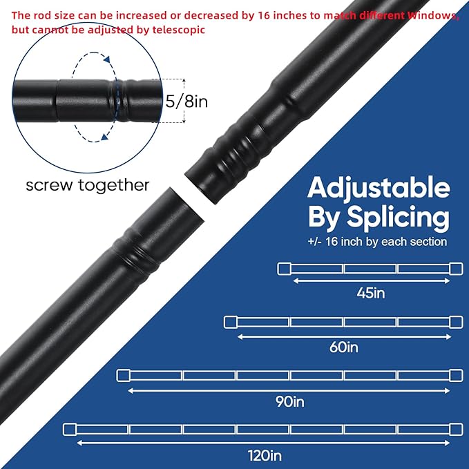 SIMEWIN Curtain Rods No Drilling for Windows 30 to 60 Inches, 5/8 Inch Diameter No Drill Small Curtain Rod Set with 3M Adhesive Brackets, Black